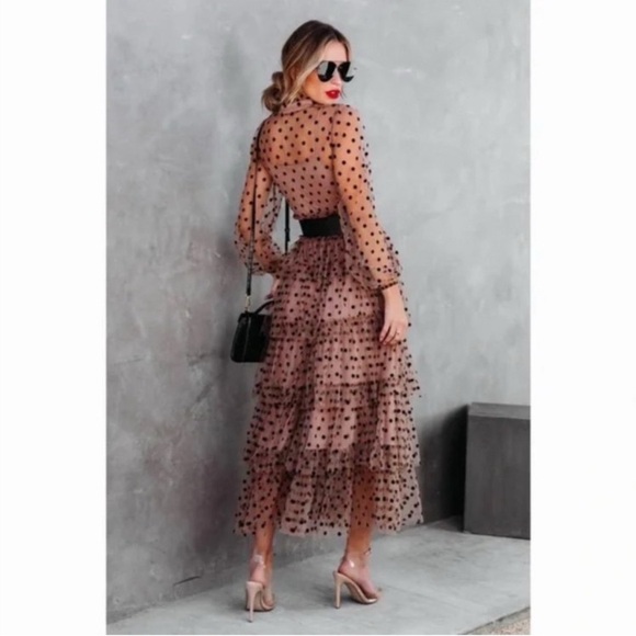 Mable Tulle Polka Dot Peasant Regency Cocktail Wedding Guest Formal Tea Dress - Picture 2 of 16